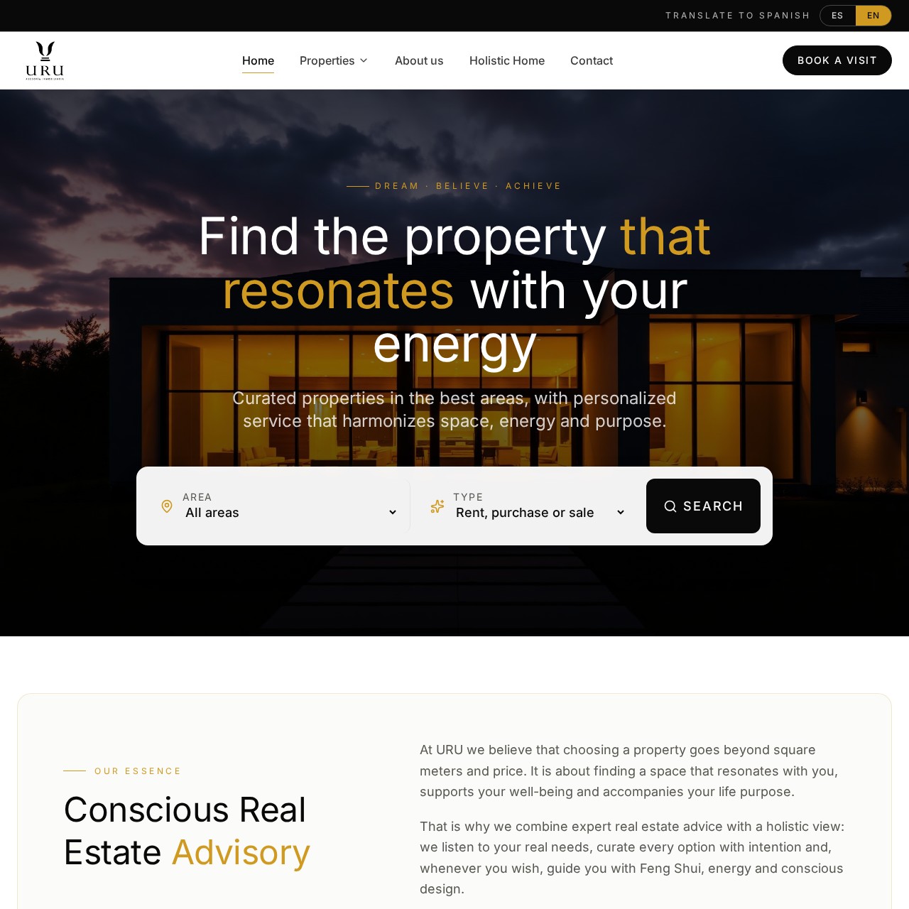 Captura de la web real de URU Asesoría Inmobiliaria con su buscador de propiedades