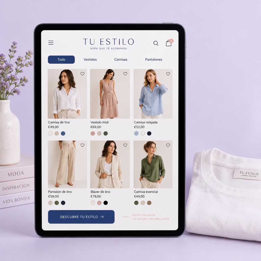 Concepto ilustrativo de un catálogo interactivo de ropa en una tablet